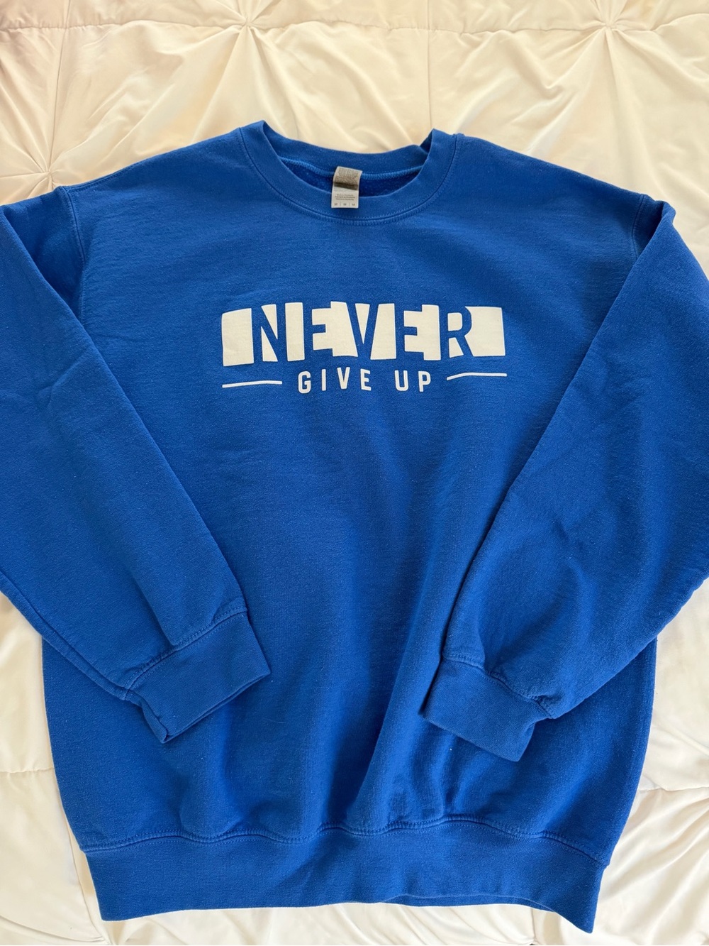 Mindy Minx Never Give Up Blue Crewneck Sweatshirt